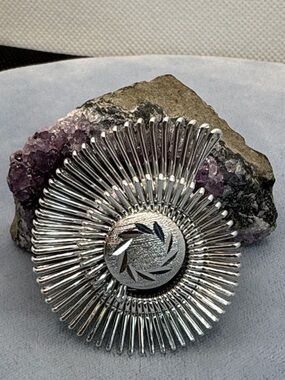Vintage Silver Radiant Spiral Scarf Clip — Textured Center